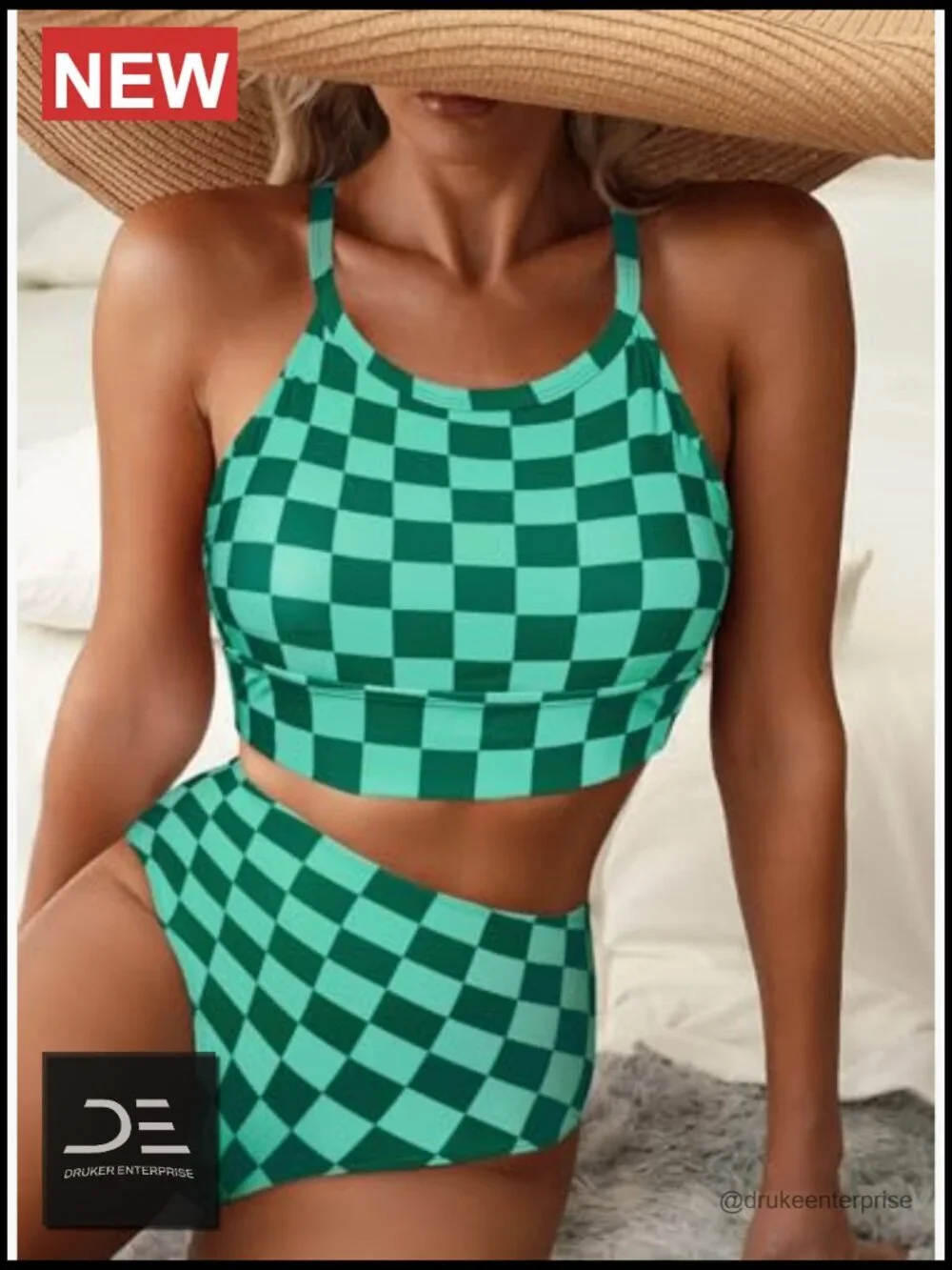 High Neck Tropical Leaf Print High Waisted Bikini Set Two Piece Swimsuits